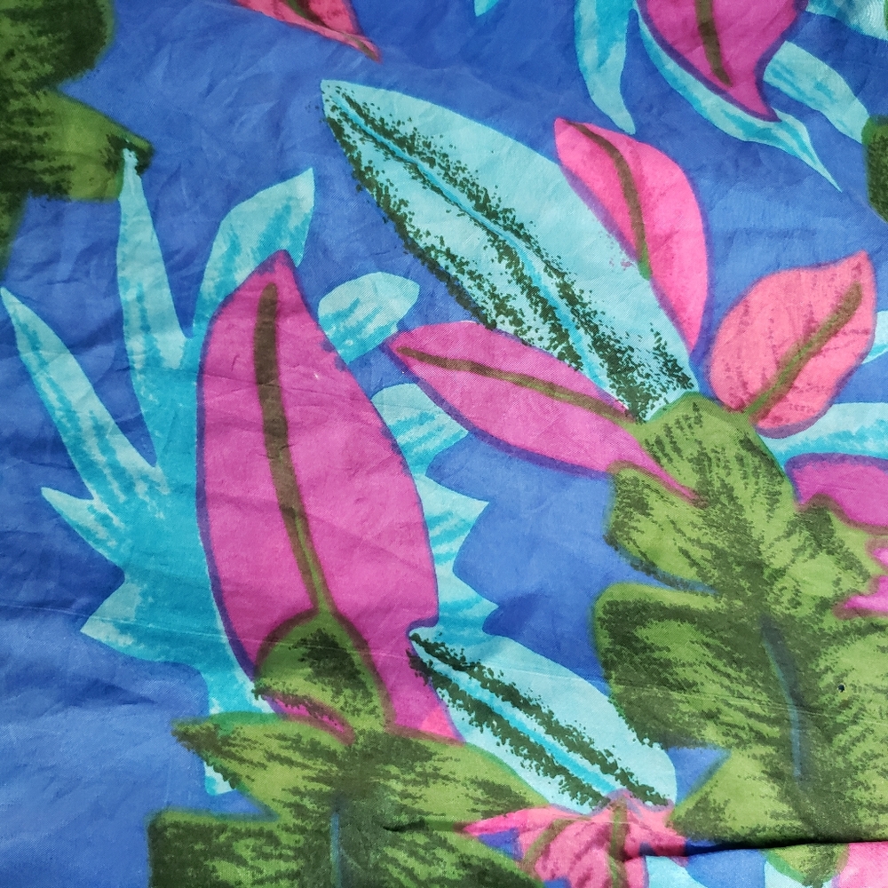 Vintage Silk Blouse Size 1X Button Up Shirt Tropical Blue Pockets Leena Studio - Picture 11 of 12